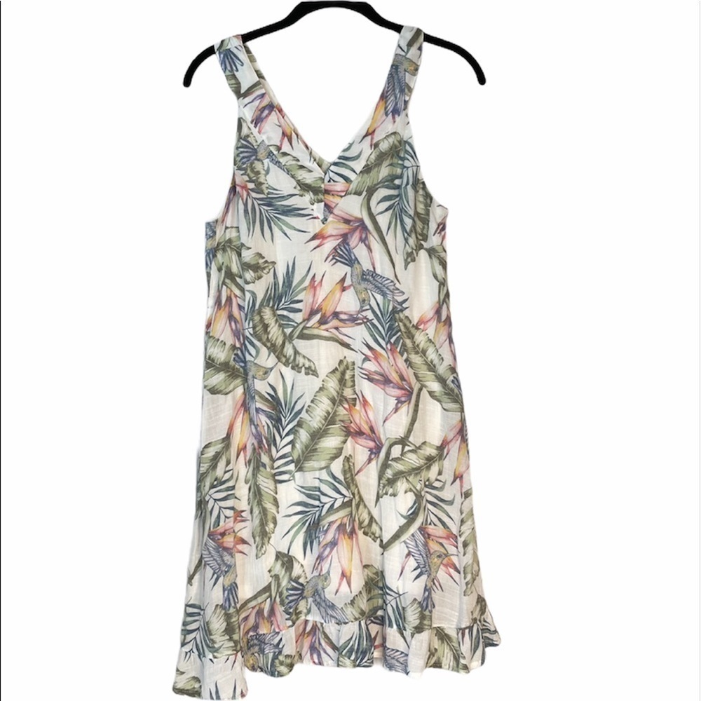 Divided H&M Ruffle Hem Tropical Humming Bird Floral Prints Dress